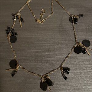 JCrew | Gold Chain Long Necklace + Black & Crystal Beading | Length: 18"